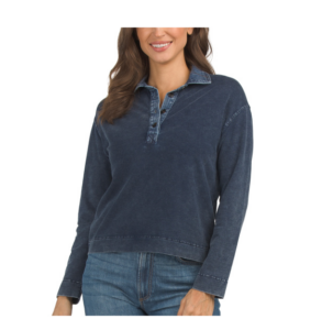 Denim with Trim Long Sleeve Polo