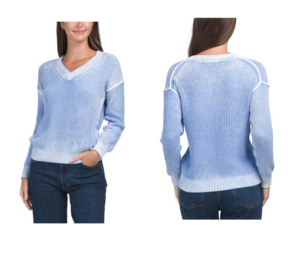 V-neck Long Sleeve Shaker Stitch Pull over Sweater
