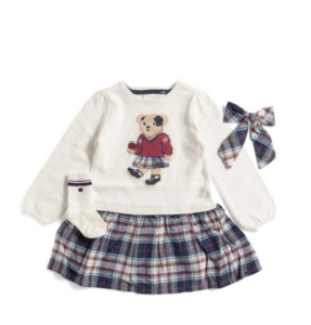 Toddler Girls Jacquard Bear Plaid Sweater Dress Size 2-5