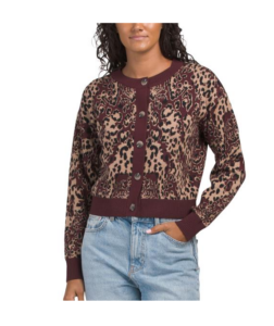 Crew Neck Leopard Print Cardigan