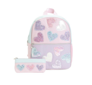 2pc Heart Glitters Large Backpack and Pencil Case Set