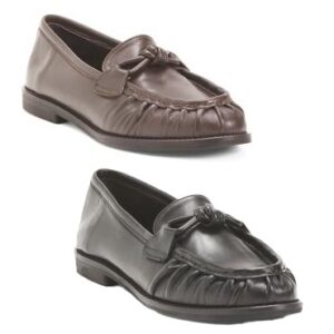 Leather Toe Box Loafers with Ornament Lining and Sole