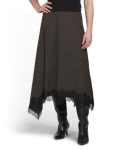 Pull on Plaid Asymmetrical Skirt with Bottom Lace
