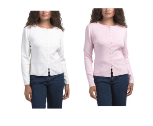 Covered Button Front Scallop Placket Cardigan