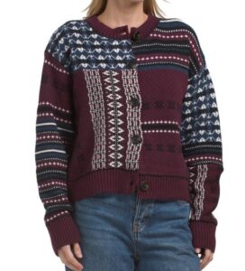 Henley Neck Long Sleeve Cable Knit Cropped Cardigan