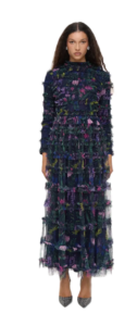 Modest Floral Ruffle High Neck Maxi Dress