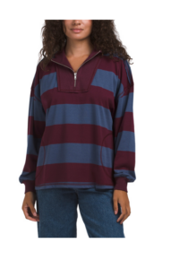 Half Zip Striped Knit Sweatshirt