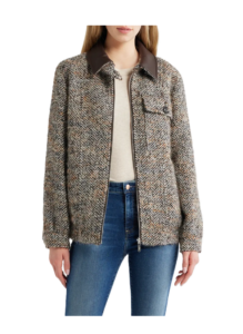 Wool Blend Tweed Bomber Coat