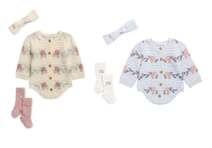 Kids' 3-piece Floral Stripe Sweater Romper Set 3-9m