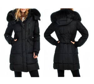 Luxe Highway Down Puffer Jacket with Genuine Shearling Trim Size L
