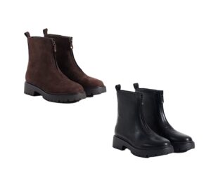 Chunky Zip Front Ankle Boots