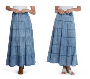 Tiered Denim Maxi Skirt