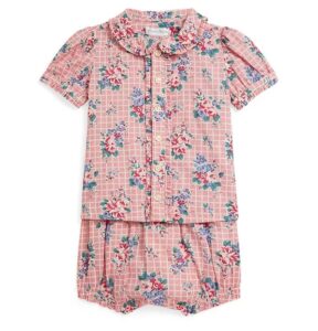 Baby Girls' Floral Print Collared Shirt and Shorts, 2-piece Set