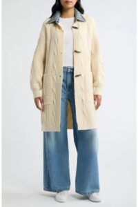 Denim Collar Cable Long Cardigan