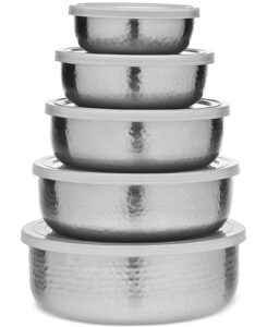 Hammered Silver-tone Bowls and Lids, Set of 5