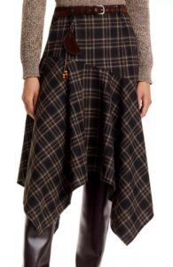 Belted Plaid Asymmetrical Skirt