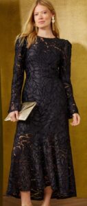 Love & Roses Black Devore Flounce Hem Midi Dress