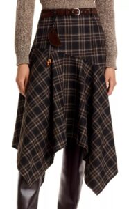 Belted Plaid Asymmetrical Skirt