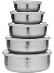 Hammered Silver-tone Bowls and Lids, Set of 5