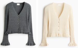 Ruffle-trimmed V-neck Cardigan