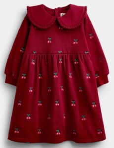 Burgundy Red Cherry Embroidered Sweatshirt Dress