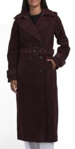 Faux Suede Maxi Trench Coat