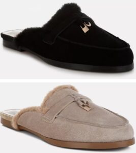 Suede and Faux Fur Slip on Mules