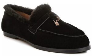 Womens Ohrid Suede and Faux Fur Flat Loafers