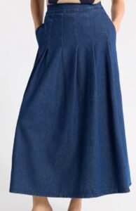 Pleated Denim Midi Skirt