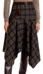 Belted Plaid Asymmetrical Skirt