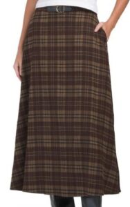 Plaid Faux Wool Midi Skirt with Belt