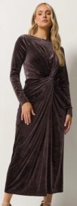 Long Tall Sally Brown Twist Front Velvet Maxi Dress