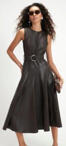 Brown Belted Short Sleeve Femme Midi Dress