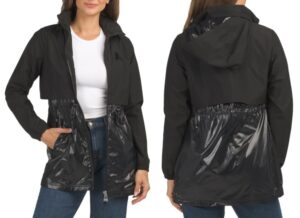 Valmenier Water Repellent Cinch Waist Raincoat with Retractable Hood