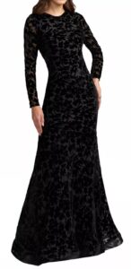 High Neck Long Sleeve Floral Velvet Gown