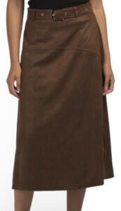 Faux Suede Midi Skirt with Belt