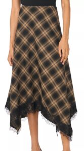Women's Bias Cut Hankerchief Plaid A-line Midi Skirt