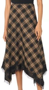 Women's Bias Cut Hankerchief Plaid A-line Midi Skirt