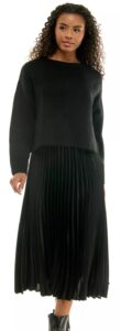 Pleated-satin Midi Crewneck Sweater and Slip Dress, 2-piece Set