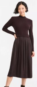 Women's Long-sleeve Sweater Mixed-media Midi Dress