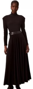 Women's Belted Long-sleeve Turtleneck A-line Dress