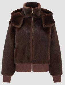 Faux Fur Mink Hooded Jacket with Knitted Cuffs and Bottom