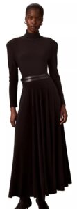 Women's Belted Long-sleeve Turtleneck A-line Dress