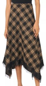 Women's Bias Cut Hankerchief Plaid A-line Midi Skirt