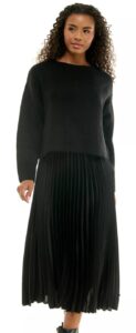 Juniors' Pleated-satin Midi Crewneck Sweater and Slip Dress, 2-piece Set
