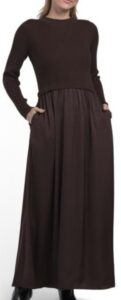 Long Sleeve Twofer Knit Maxi Dress