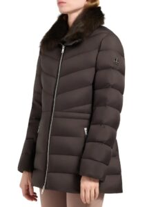 Belle Cote Genuine Shearling Collar Water Repellent 800 Fill Power Down Puffer Jacket