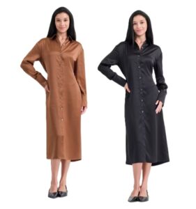 Women's Long Sleeve Tie-waist Midi Shirtdress