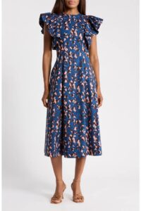 Imara Flutter Sleeve Cotton Midi Dress