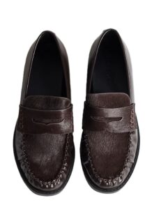 Dominic Ruched Loafers in Chocolate Hair-on-real Leather